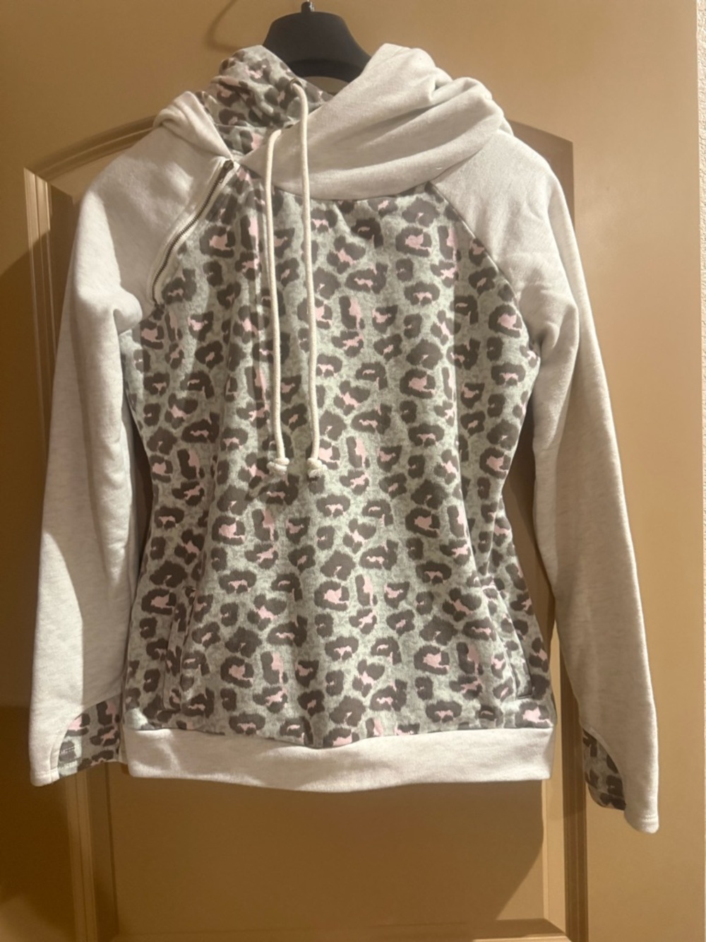Vanilla Bay Leopard Double Hood Hoodie | Small | Cozy Cowl Neck Pullover